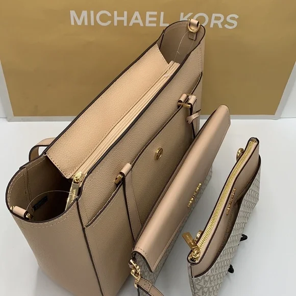 Michael Kors Maisie Large Pebbled Leather 3-in-1 Tote Bag Buff Signature Multi - Picture 14 of 16